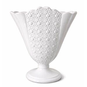 Vintage Fenton Daisy and Button Fan Vase White Milk Glass Cottagecore Farmhouse